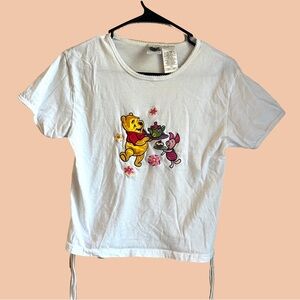 Vintage Y2K Disney Pooh & Piglet Embroidered Cropped Shirt Girls Size 10/12